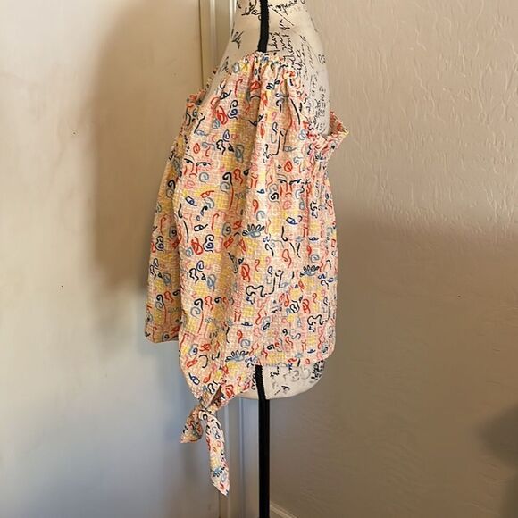 Nordstrom By Cristina Martinez Poet Print Textured Top Cottage Core Boho Modern - Picture 6 of 12